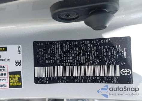 2025 Toyota Corolla Le from USA, damaged, VIN 5YFB4MDEXSP301913